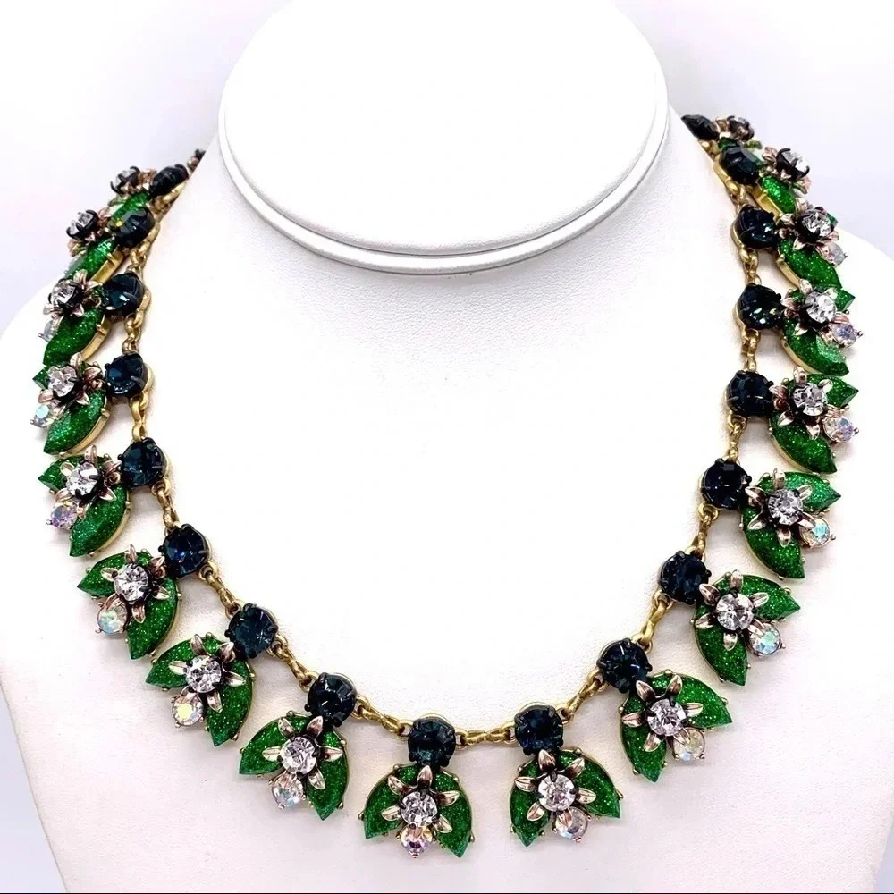 J. Crew Green Glitter Jeweled Necklace